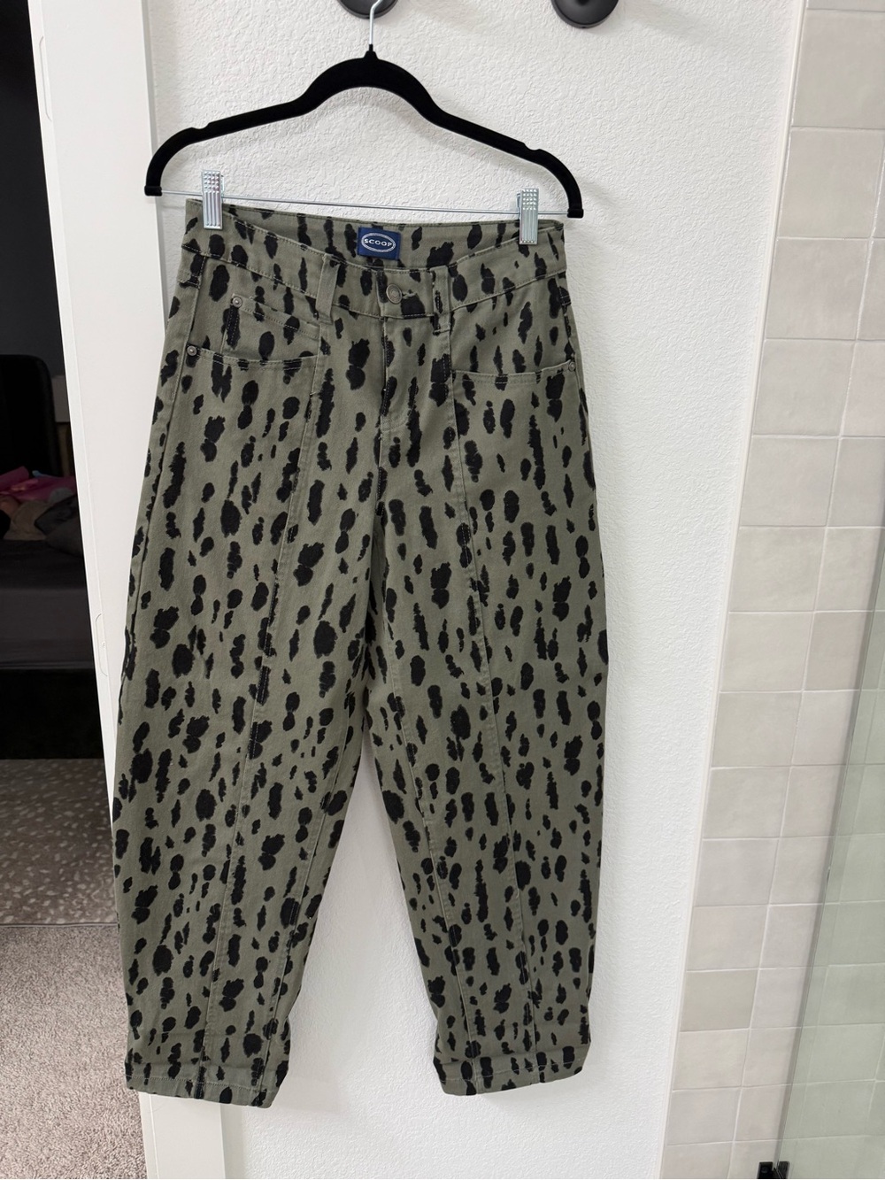 Scoop Olive Green and Black Spot-Print Cropped Jeans